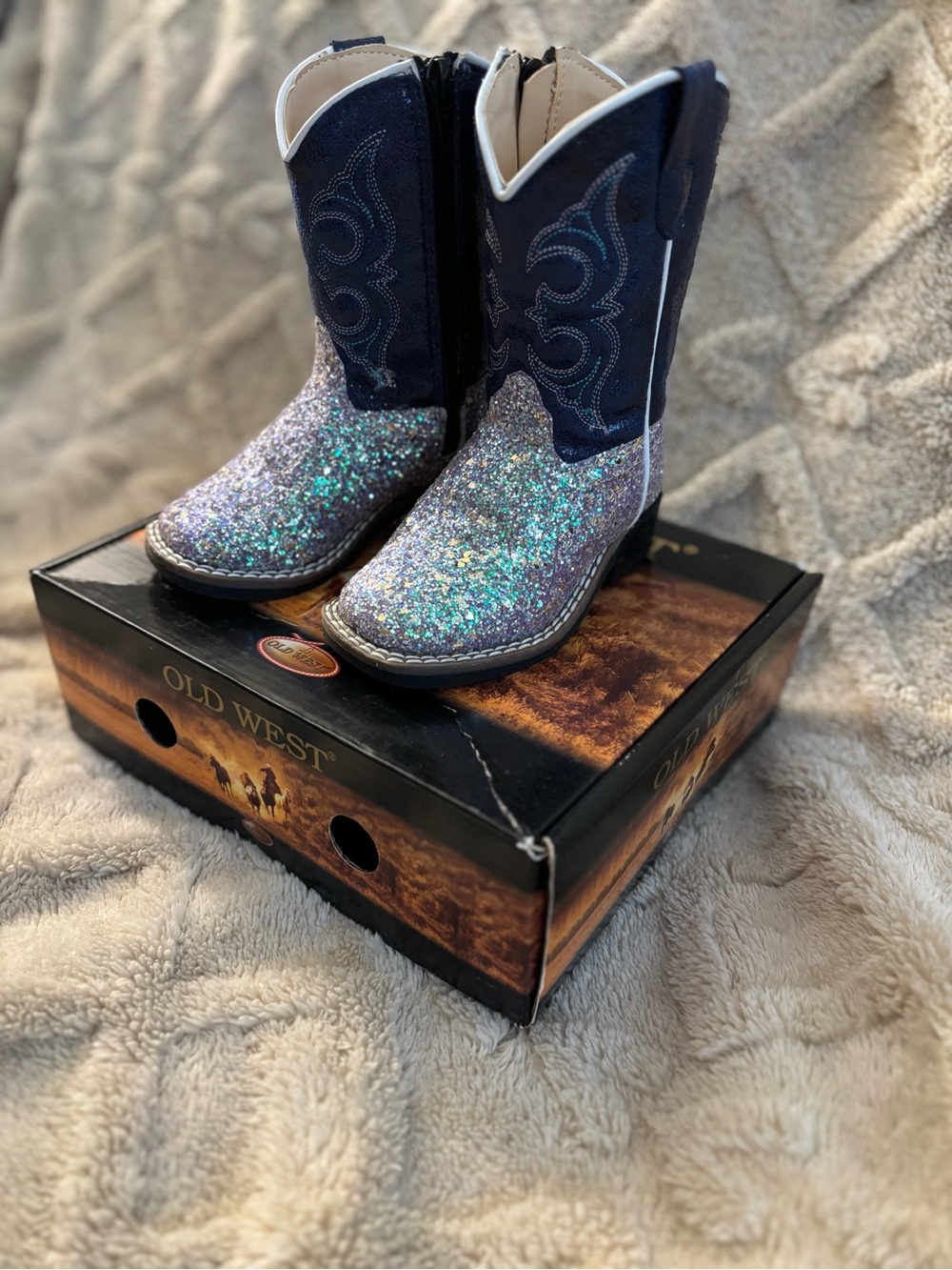 Old West toddler Glitter Cowgirl Boots in Navy and Iridescent